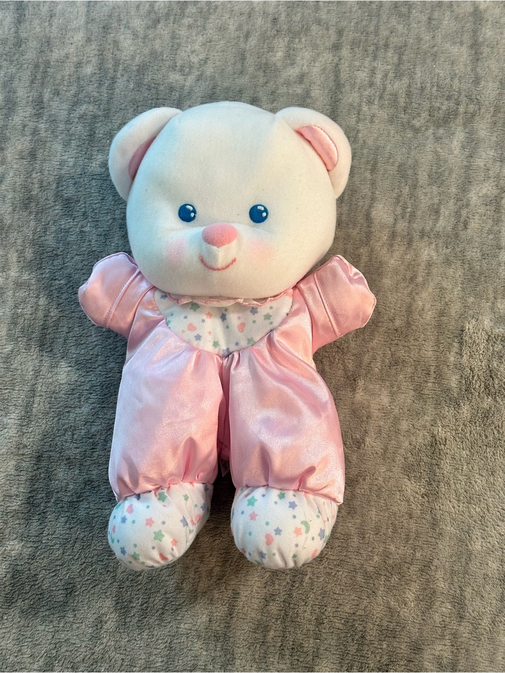 Vintage 1992 FISHER PRICE Plush Pink Satin TEDDY BEAR Stuffed Animal Lovey